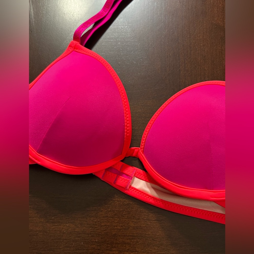 NWOT Victoria's Secret Neon Pink/Orange Underwire Padded Bikini Top Sz S